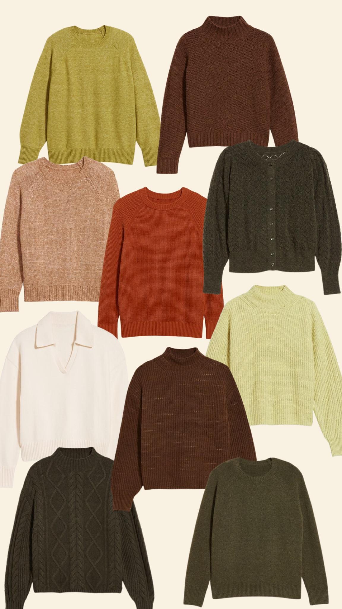 Old navy sweaters and cardigans for autumns, fall, house of colour autumn, true autumn, soft autumn, dark autumn, warm autumn, cable knit, mock neck, tunic sweater, pointelle cardigan, olive green, brown, chartreuse, cocoa, chocolate brown, rust orange, polo sweater, ivory, knit, look for less, teacher style, classic, workwear, thanksgiving, cropped sweater

#LTKSaleAlert #LTKFindsUnder50 #LTKMidsize