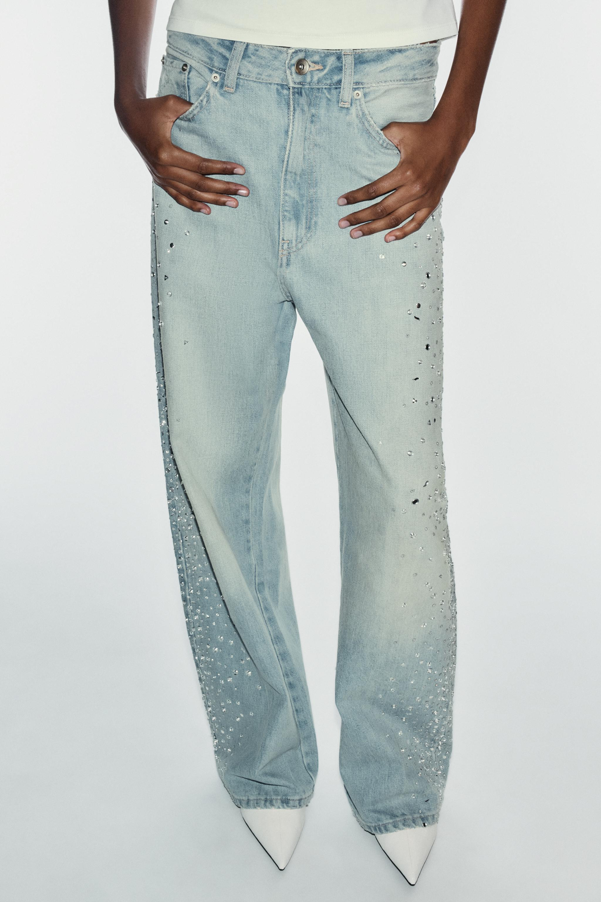 TRF SPARKLY BAGGY DENIM JEANS | Zara UK