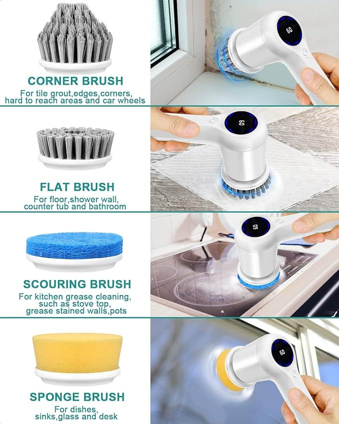 Electric Spin Scrubber,GRUTTI Power Scrubber Cordless Electric Shower Scrubber with Digital Displ... | Amazon (US)