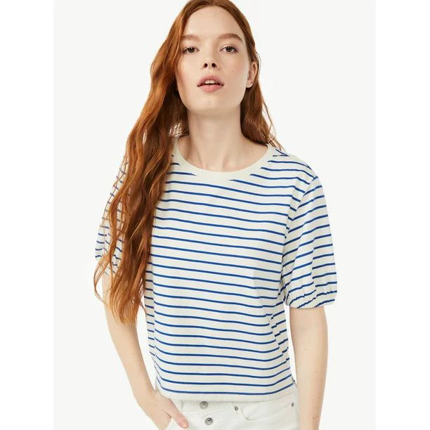 Free Assembly Women's Boxy Crop T-Shirt with Puff Sleeves | Walmart (US)