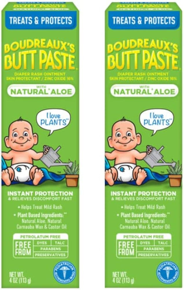 Boudreaux's Butt Paste with Natural* Aloe Diaper Rash Cream, Ointment for Baby, 4 oz Tube, 2 Pack | Amazon (US)