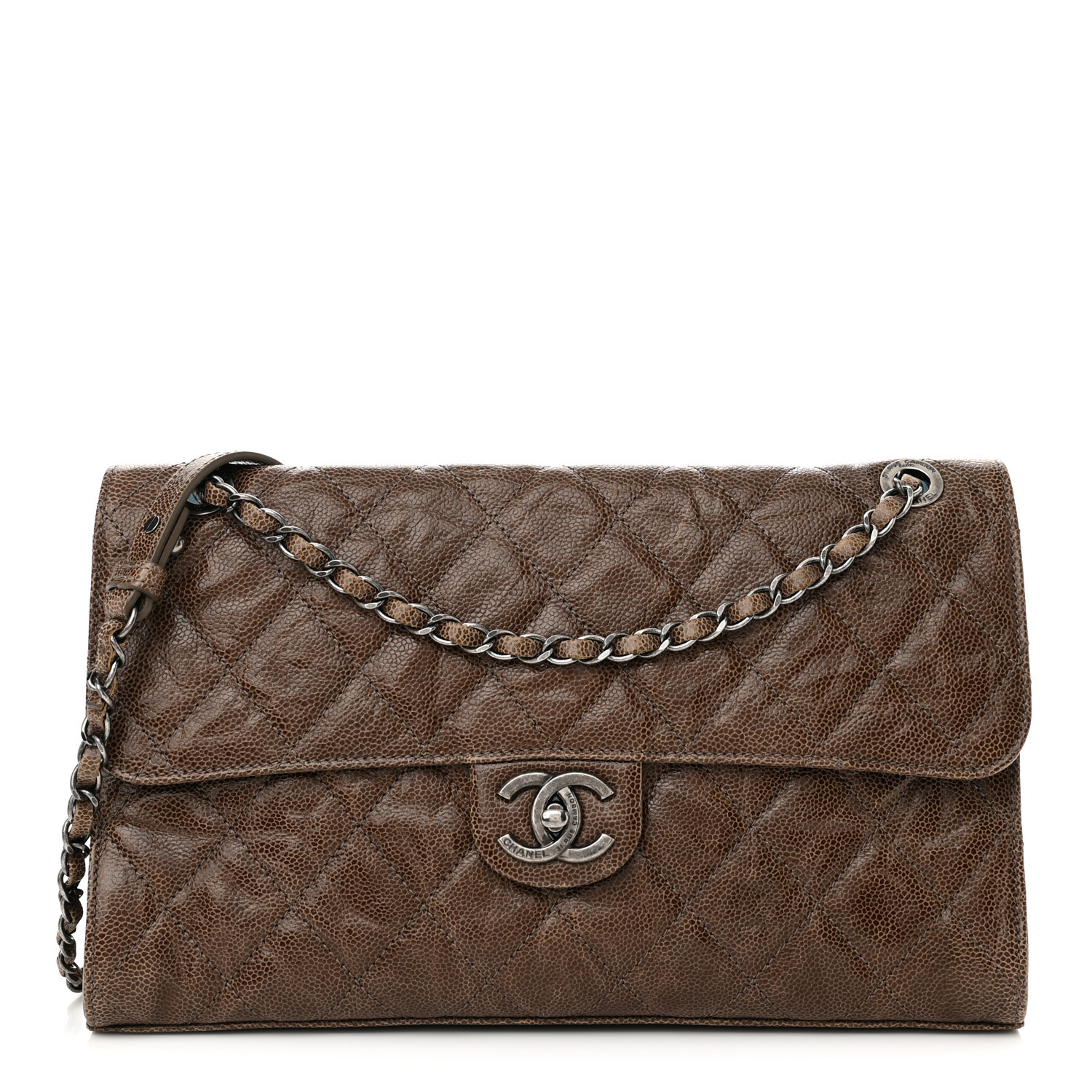 Crumpled Grained Calfskin Jumbo CC Crave Flap Brown | FASHIONPHILE (US)
