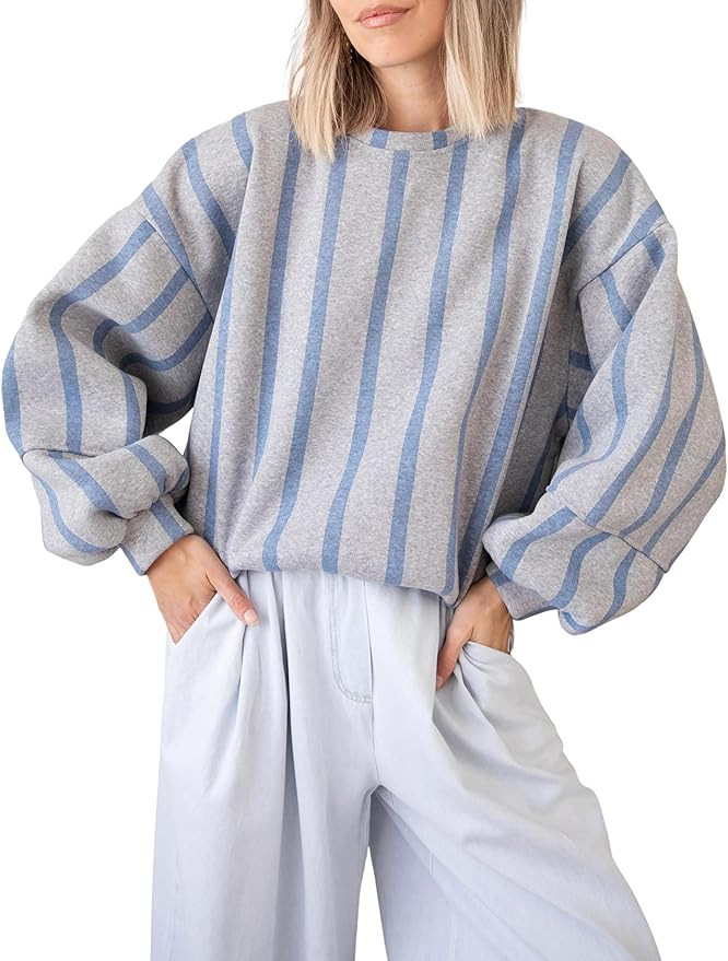Bankeng Womens Oversized Striped Sweatshirts Long Sleeve Color Block Crewneck Casual Pullover Top... | Amazon (US)