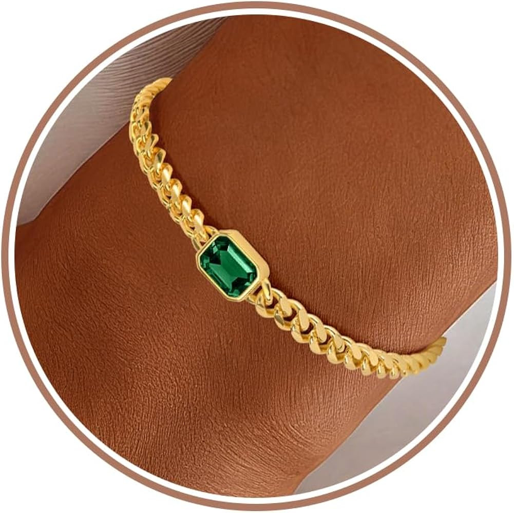 Gold Bracelets for Women，14K Gold Plated Dainty Birthstone Bracelet Non Tarnish Trendy Stackabl... | Amazon (US)