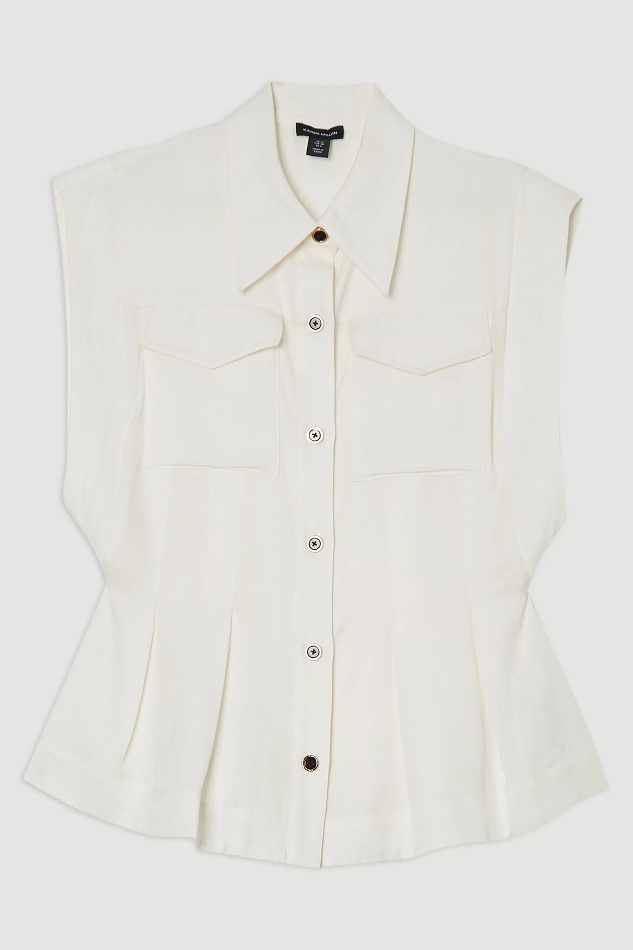 Premium Viscose Linen Topstitch Woven Blouse With Waist Seam Detail | Karen Millen UK + IE + DE + NL