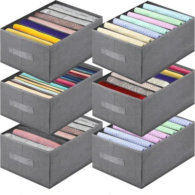 6 Pack Jeans Organizer For Closet, Foldable Wardrobe Clothes Organizer With Handle, Stackable Closet Clothes Drawer Organizer Tshirts With 7 Grids For | Wayfair North America