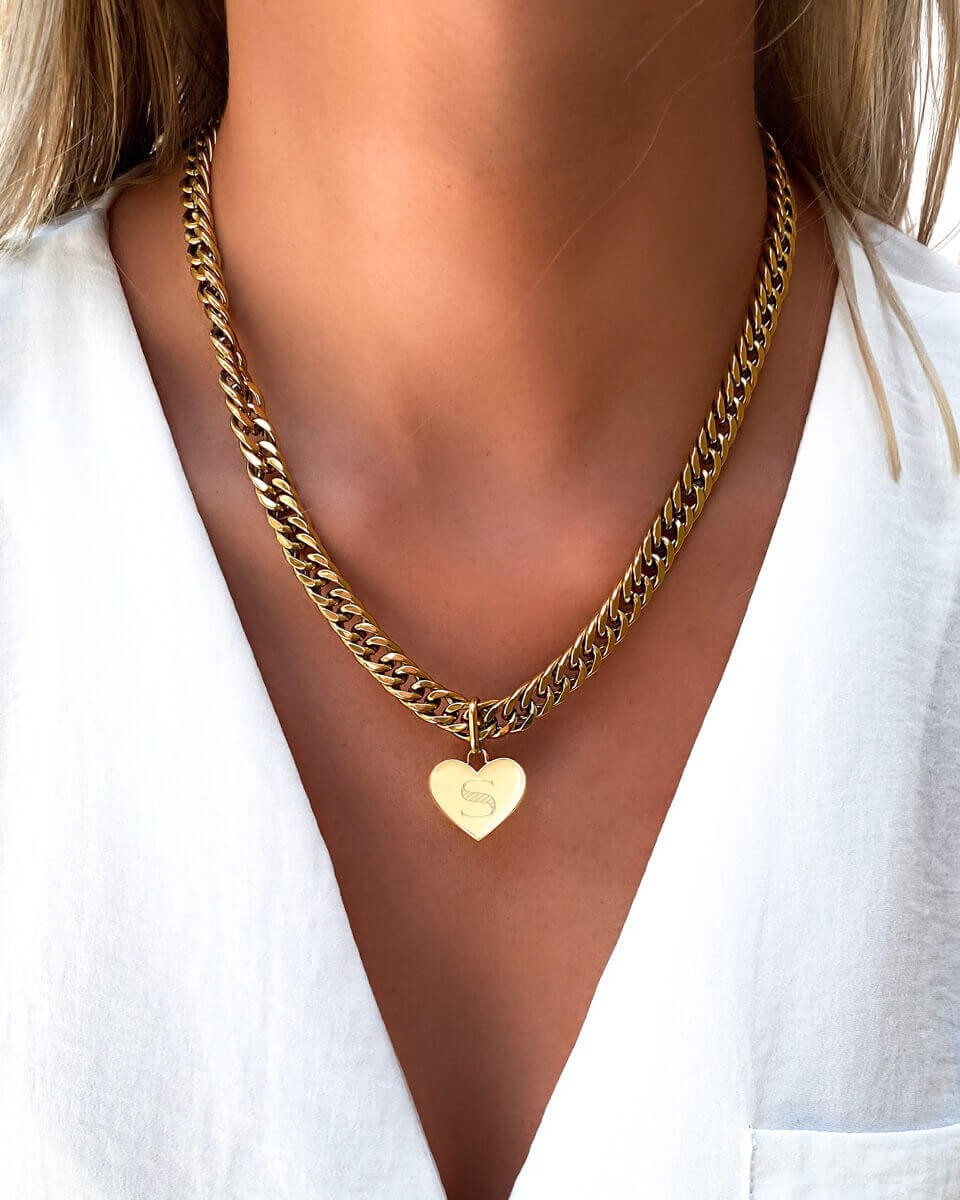 Heart Curb Chain Necklace (Gold) | Abbott Lyon