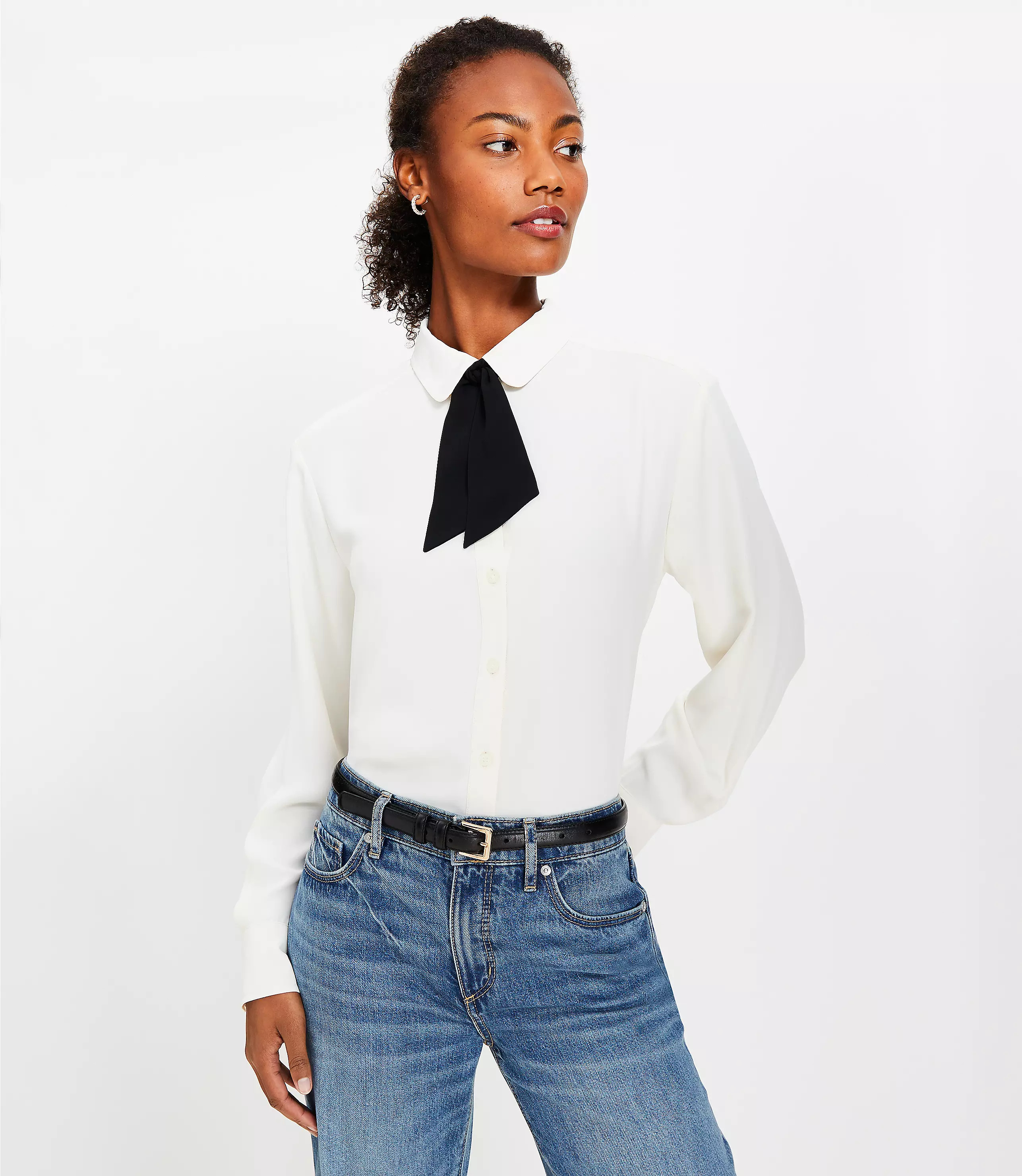 Petite Bow Relaxed Shirt | LOFT