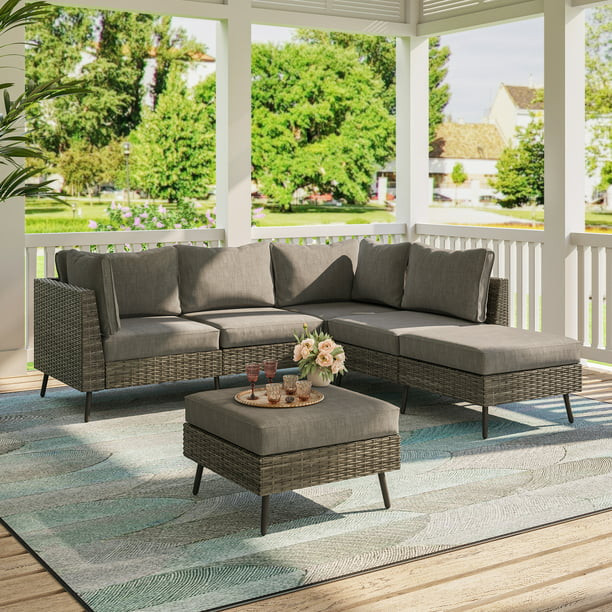 LAUSAINT HOME 6 Pieces Patio Conversation Set, Outdoor Sectional Wicker Sofa PE Rattan Furniture ... | Walmart (US)