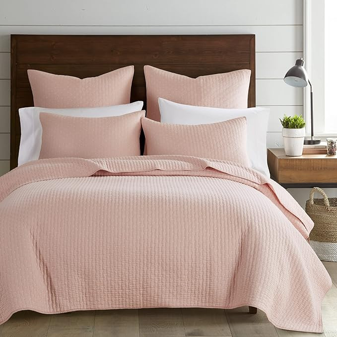 Levtex Home - Cross Stitch Blush Quilt Set - 100% Cotton - Full/Queen Quilt (88x92in.) + 2 Standa... | Amazon (US)
