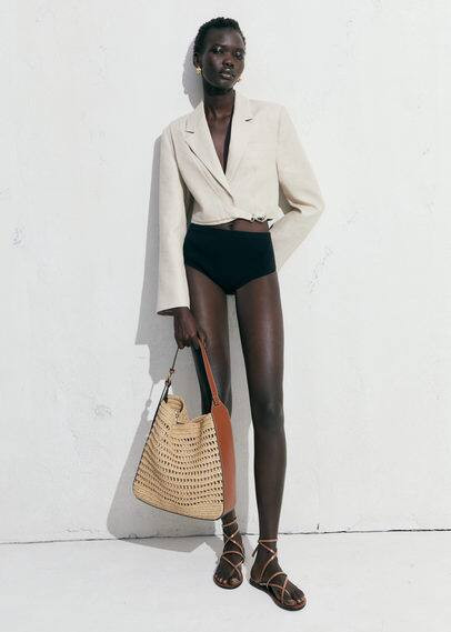 Natural fibre sack bag leather - Woman - One size - MANGO | MANGO (UK)