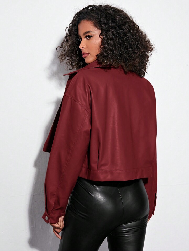 SHEIN Coolane Flap Detail Drop Shoulder PU Leather Jacket | SHEIN