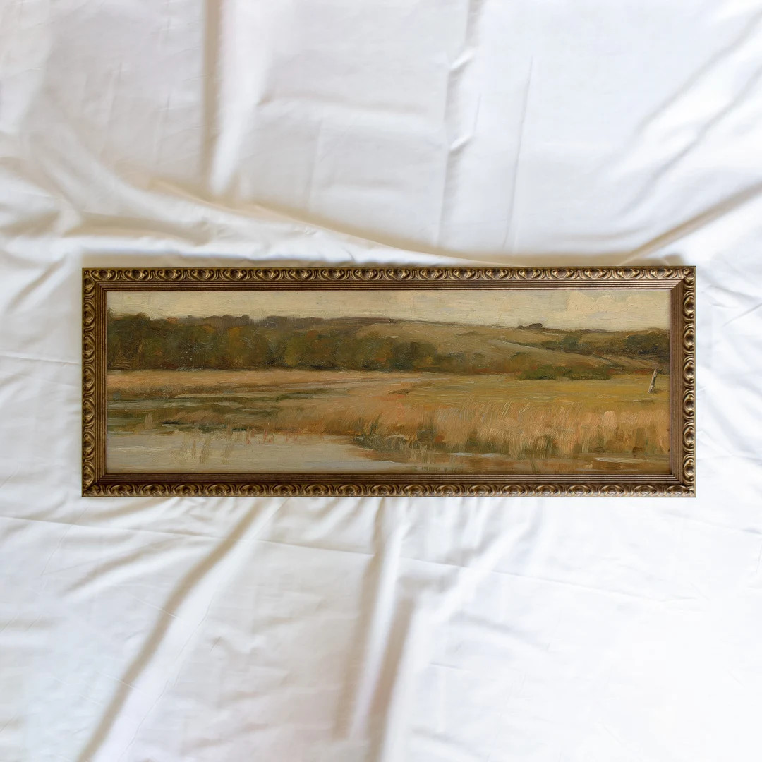 Hill and Marshland #178 | 10x30 inch Panoramic Vintage Framed Wall Art Paintings | Antique Art Pr... | Etsy (US)
