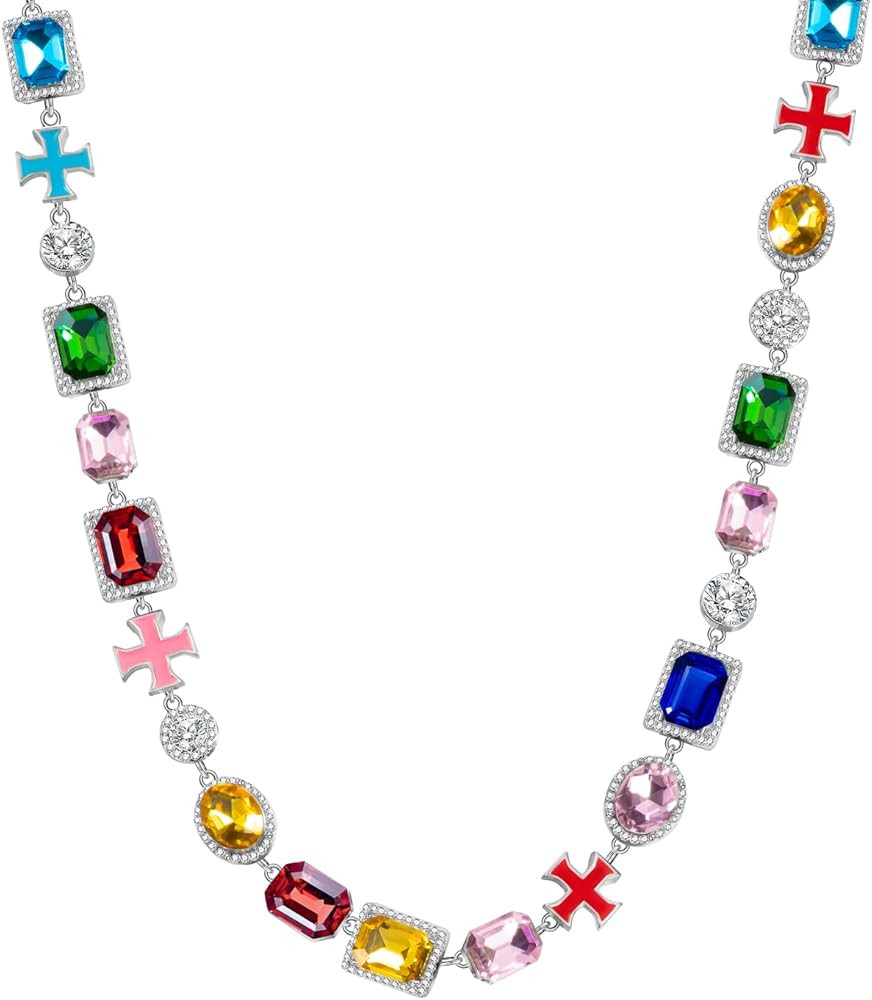 HELLOICE 10mm Multicolored Cross Necklace Enamel Chain for Women Men 5A Grade Cubic Zirconia Summ... | Amazon (US)