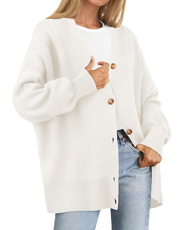 ZESICA Women's Casual Long Sleeve Cardigan V Neck Button Down Open Front Knit Loose Oversized Swe... | Amazon (US)