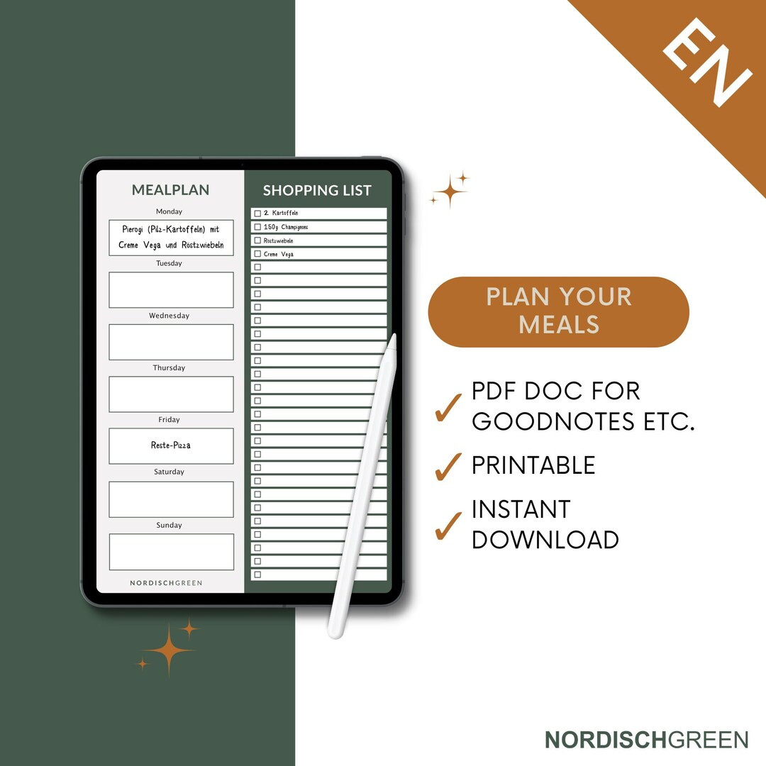 Weekly Meal Planner - Printable, Meal Prep, Menu Planner with Shopping List , Grocery List, A4, D... | Etsy (DACH)