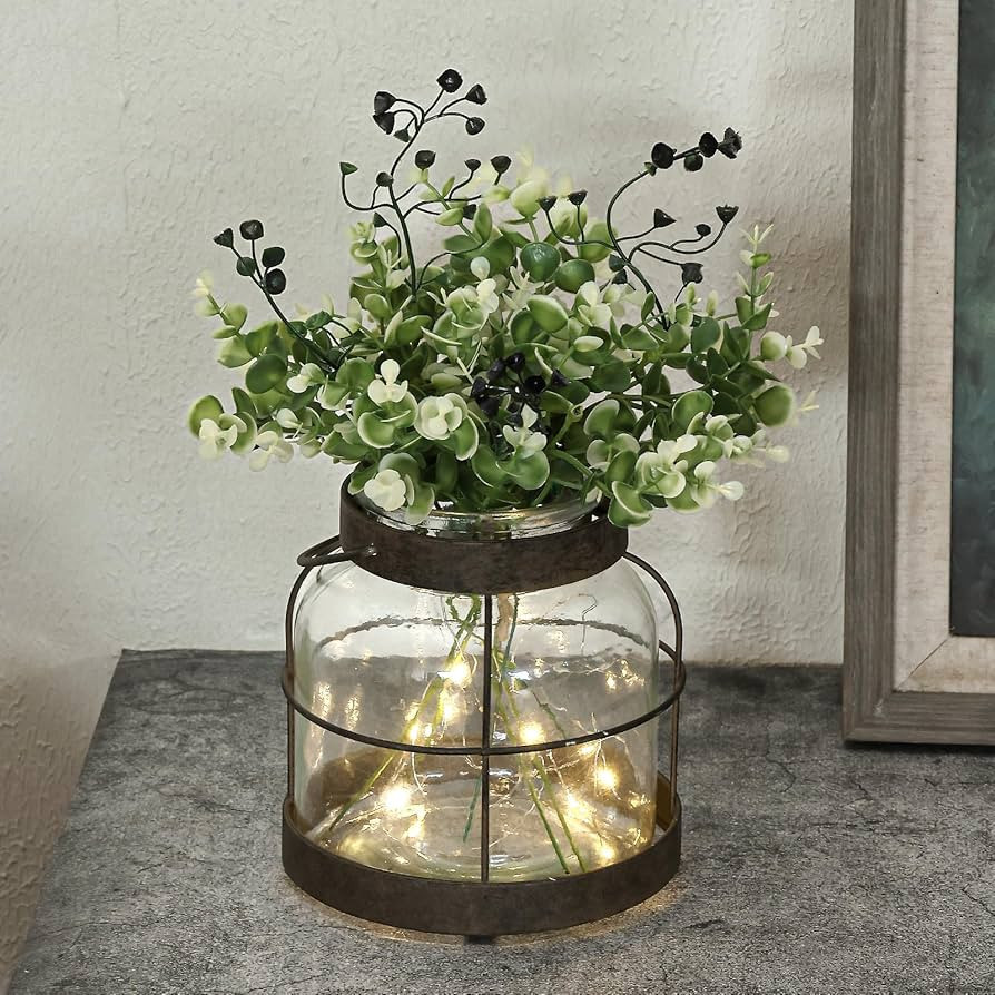 Vintage Glass Farmhouse Vase, Rustic Lantern Decor with Plants Flowers Lights Vintage Style Vases... | Amazon (US)