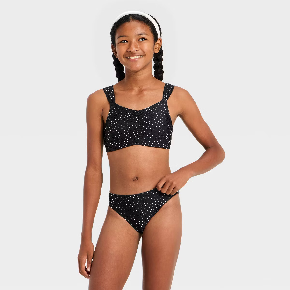 Girls' Mini Polka Dot Bikini Set - art class™ Black/White XL | Target