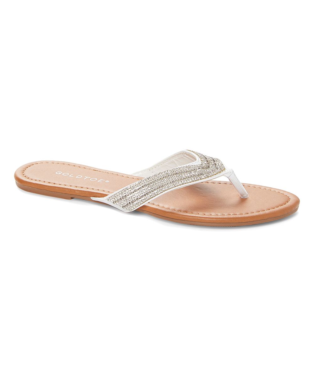 GoldToe Women's Sandals White - White Rhinestone Flip-Flop - Women | Zulily