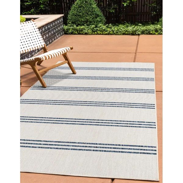 Striped Indoor / Outdoor Area Rug in White/Blue | Wayfair North America