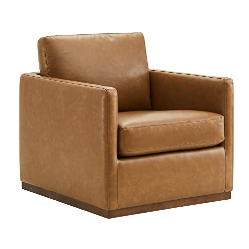 CHITA Swivel Accent Chair, Faux Leather FSC Certified Mid Century Modern Arm Chair for Living Room and Bedroom, Fully Assembled, Saddle Brown | Amazon (US)
