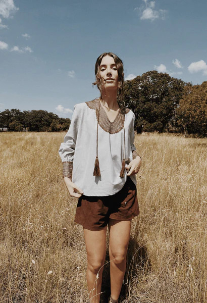 Beatriz Khaki y Café Blouse | Mi Golondrina