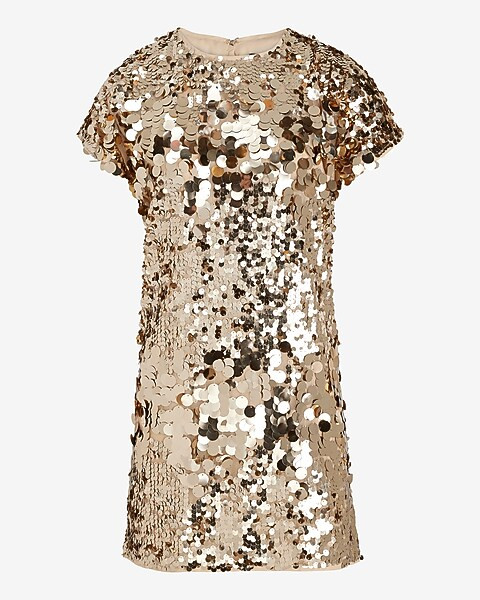 Sequin Crew Neck Short Sleeve Shift Dress | Express