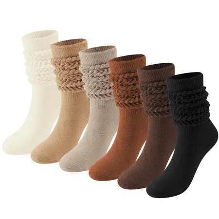 Loritta Slouch Socks Women Extra Long Knee High Socks Knit Soft Slouchy Boot Socks 6 Pairs | Walmart (US)