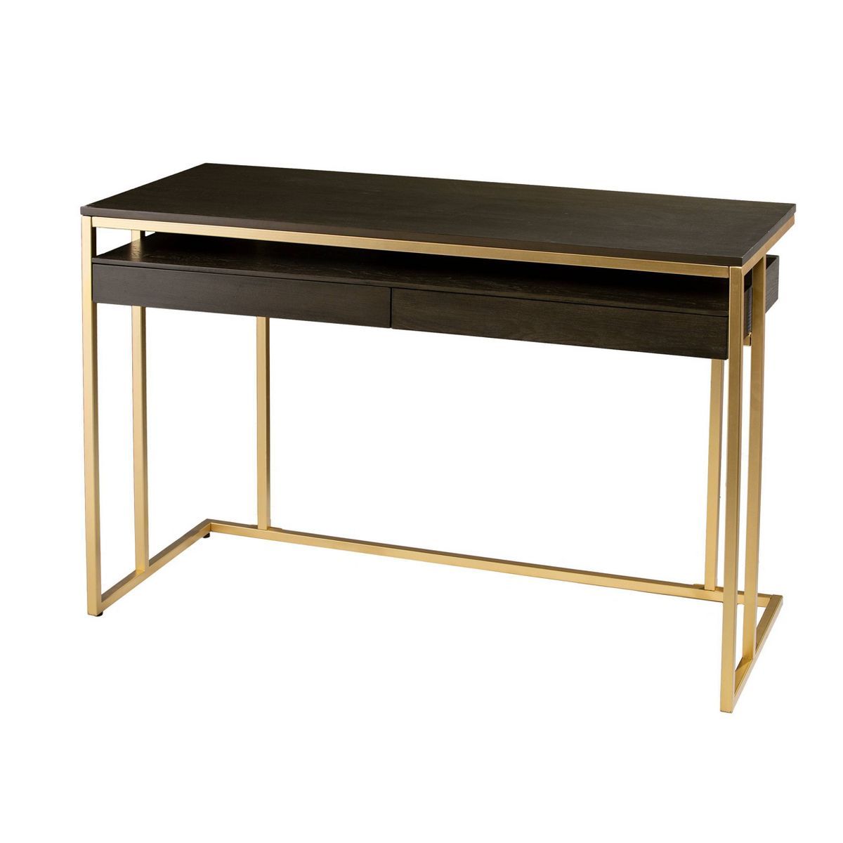 Quinal Writing Desk with Storage Brown/Gold - Aiden Lane | Target