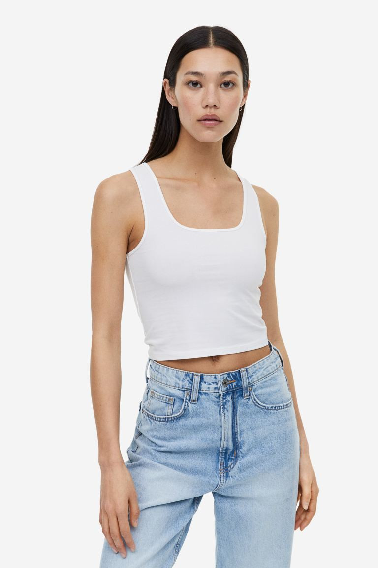 Cropped vest top - White - Ladies | H&M GB | H&M (UK, MY, IN, SG, PH, TW, HK)