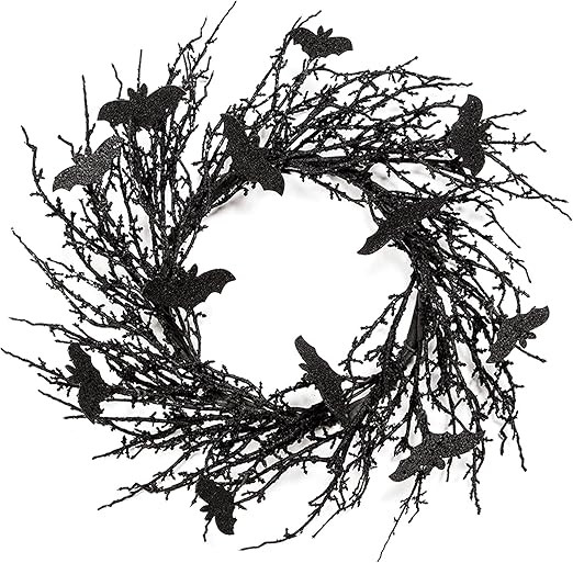 18 Inch Black Halloween Wreath Bat Wreath Door Wreath with Glitter Bats Decorations Halloween Par... | Amazon (US)