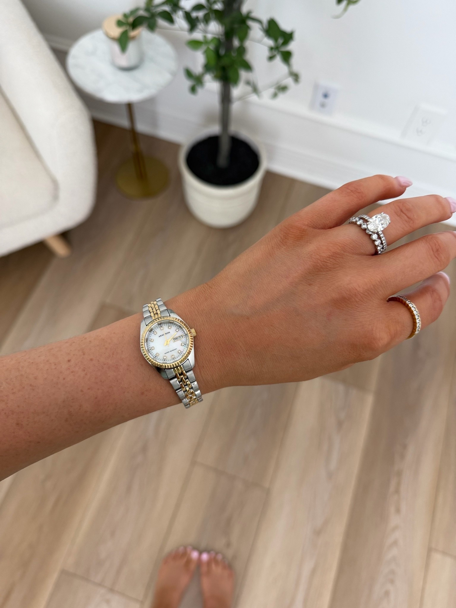Just got this watch from Amazon & it looks so $$$ but was so affordable! Love the two tone watch & how small & dainty it is!
