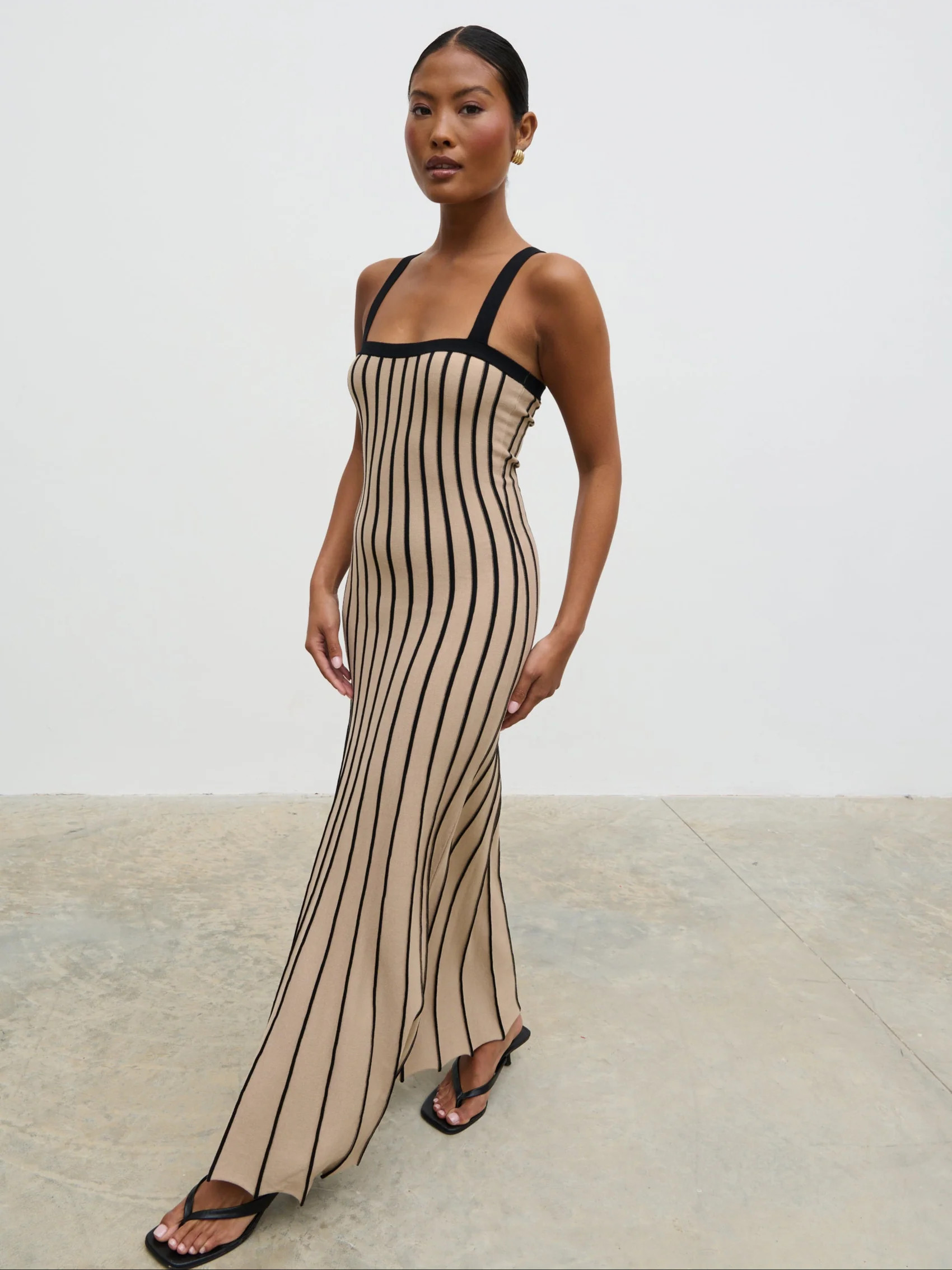 Alyssia Stripe Long Midaxi Knit Dress | Pretty Lavish (UK)