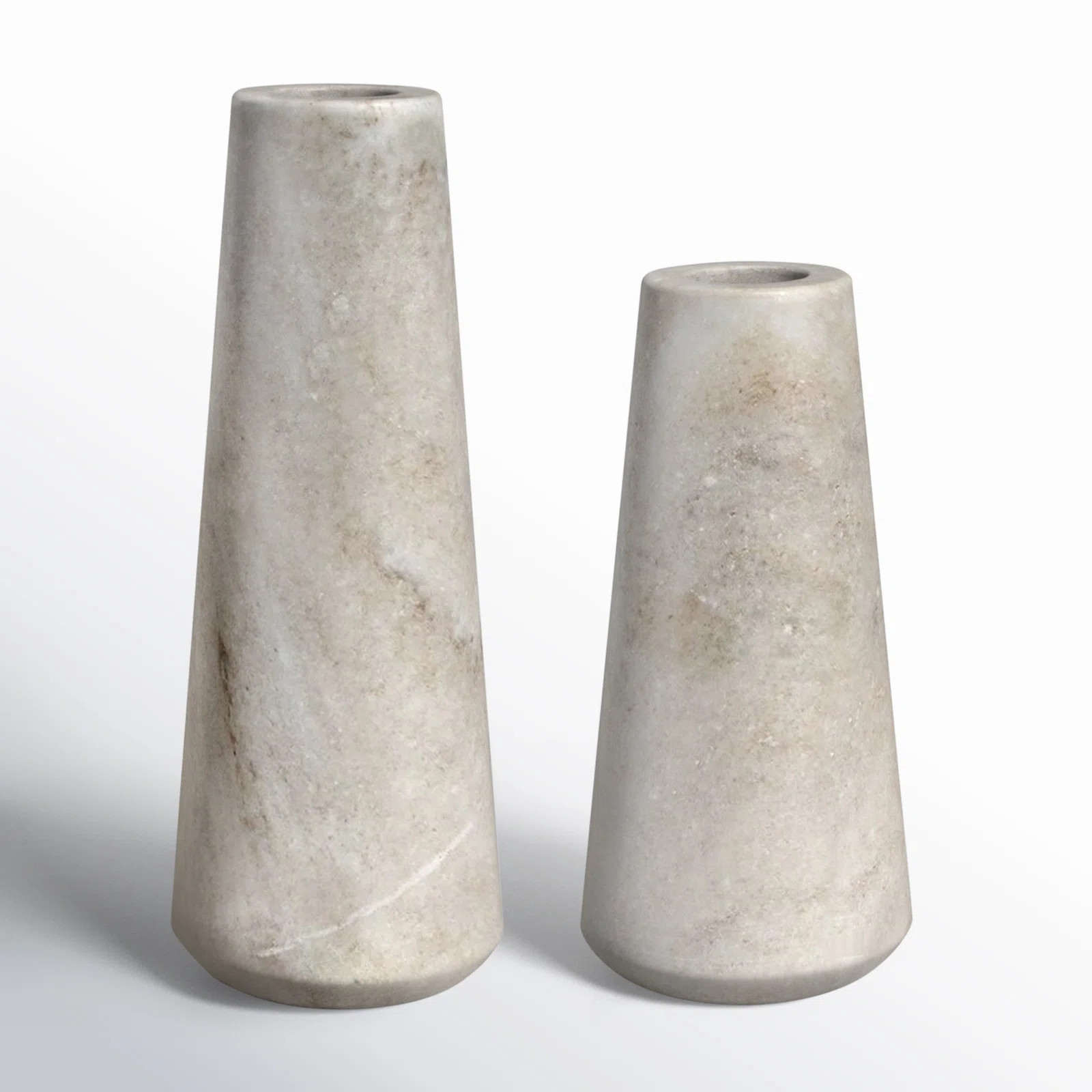Tellis Set Of 2 White/Brown Marble Taper Candle Holders | Wayfair North America