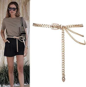 Fashion Womens Silver Gold Metal Waist Chain Belt with Pin Buckle Thick for Jeans Skirts Pants Dr... | Amazon (US)