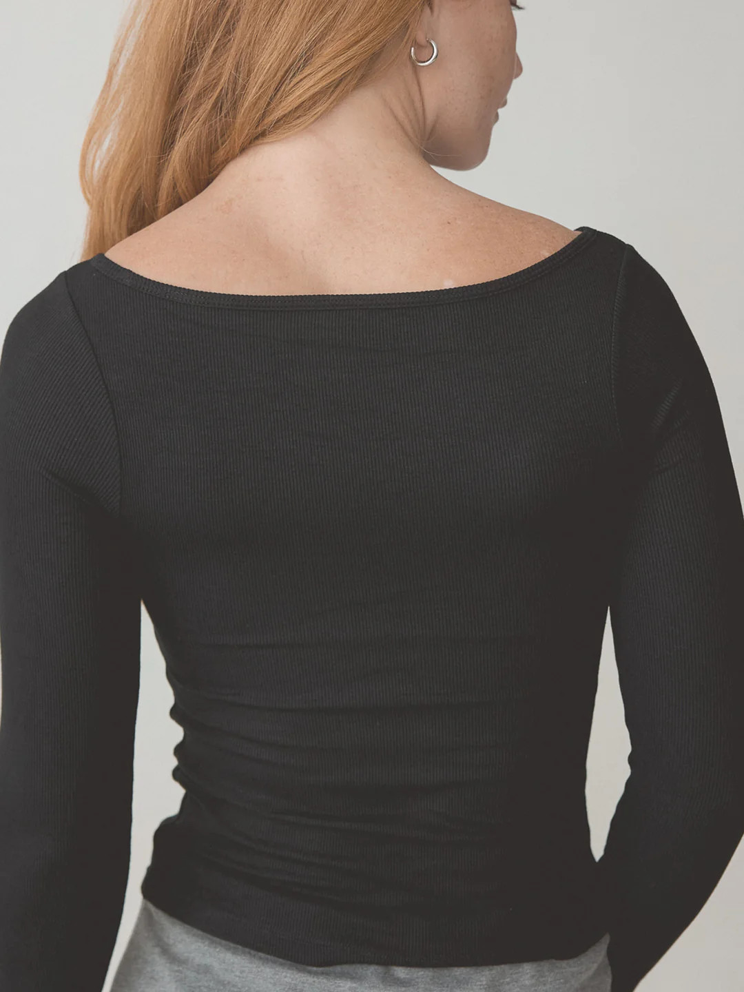 Ribbed Boat Neck Braless Long Sleeve | Klassy