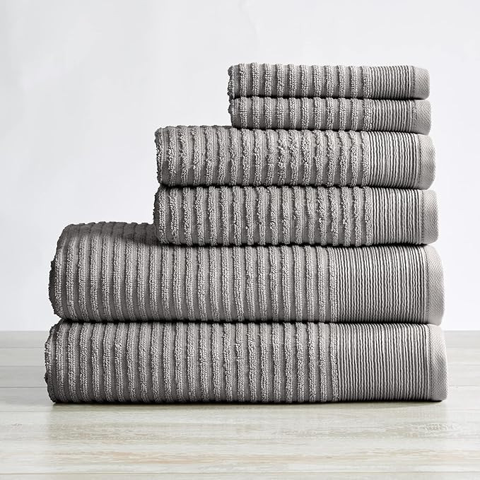 100% Cotton Ribbed Terry Bathroom Towels. Absorbent Quick-Dry Plush Bath Towels. Rori Collection ... | Amazon (US)