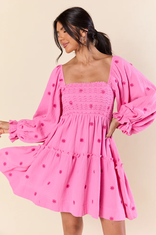 Dress To Impress Pink Smocked Flower Mini Dress | Pink Lily