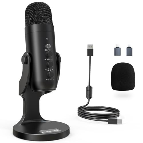 ZealSound Podcast Microphone for PC, Noise Cancellation USB Mic with Gain, Volume Adjustment & Mute Button, Monitoring & Echo, for YouTube, TikTok, Podcasting, Streaming, iPhone, iPad, Android, Mac | Amazon (US)