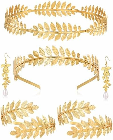 6 Pieces Greek Goddess Costume Accessories Set: Women Laurel Leaf Crown Headpiece Arm Cuff Coil B... | Amazon (US)