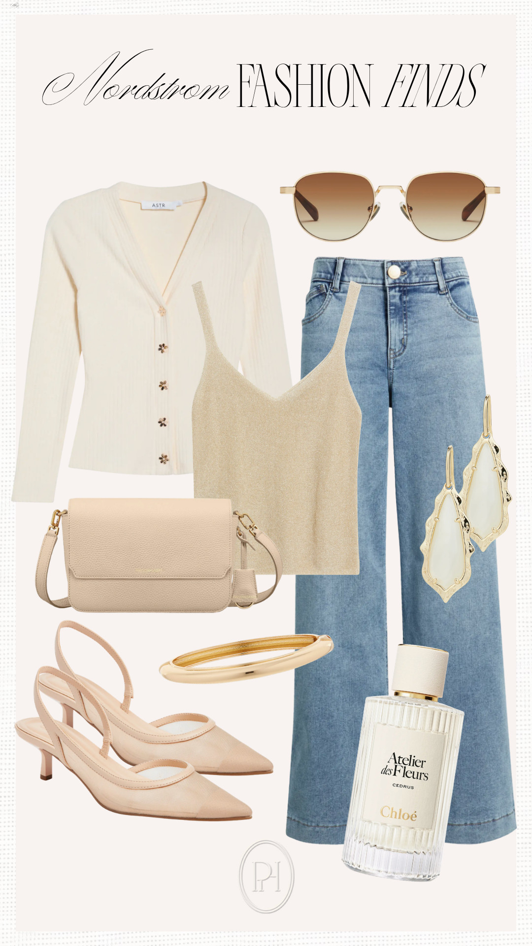 Nordstrom fashion finds that are perfect for spring!

spring style, spring fashion, spring looks, spring outfit, neutral fashion, neutral style, flared jeans, flared denim, wide leg jeans, wide leg denim, white cardigan, tan tank top, knit tank top, neutral handbag, leather crossbody bag, women's fragrance, perfume, white earrings, gold bangle bracelet, neutral shoes, kitten heels, sheer heels, spring shoes, spring footwear, office look, workwear, round sunglasses, tan sunglasses 

 #LTKgrwm #LTKootd #LTKSeasonal