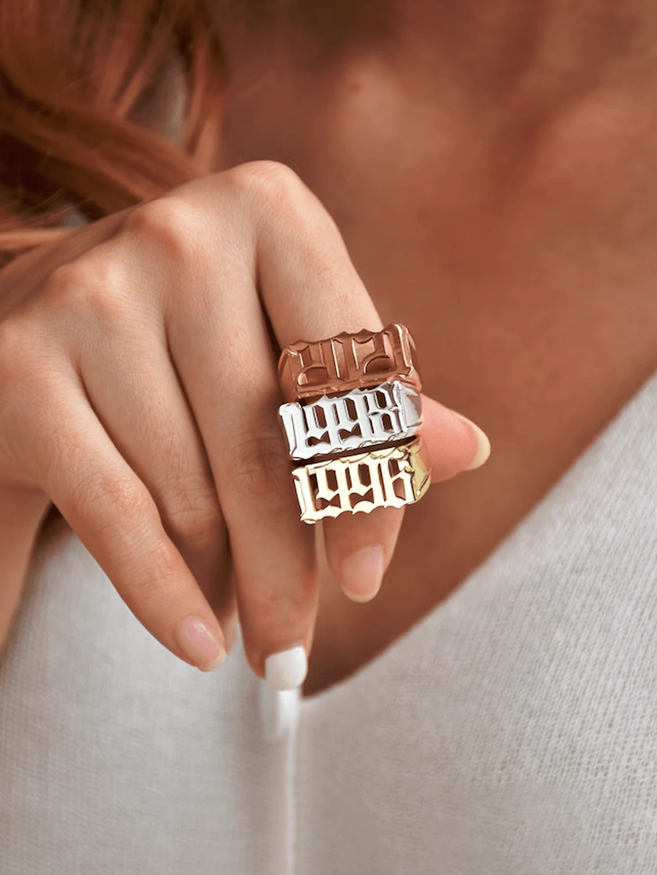 Customized Personalized Name Stainless Steel Ring,18K Gold Old English Name Ring , Custom Gothic ... | SHEIN