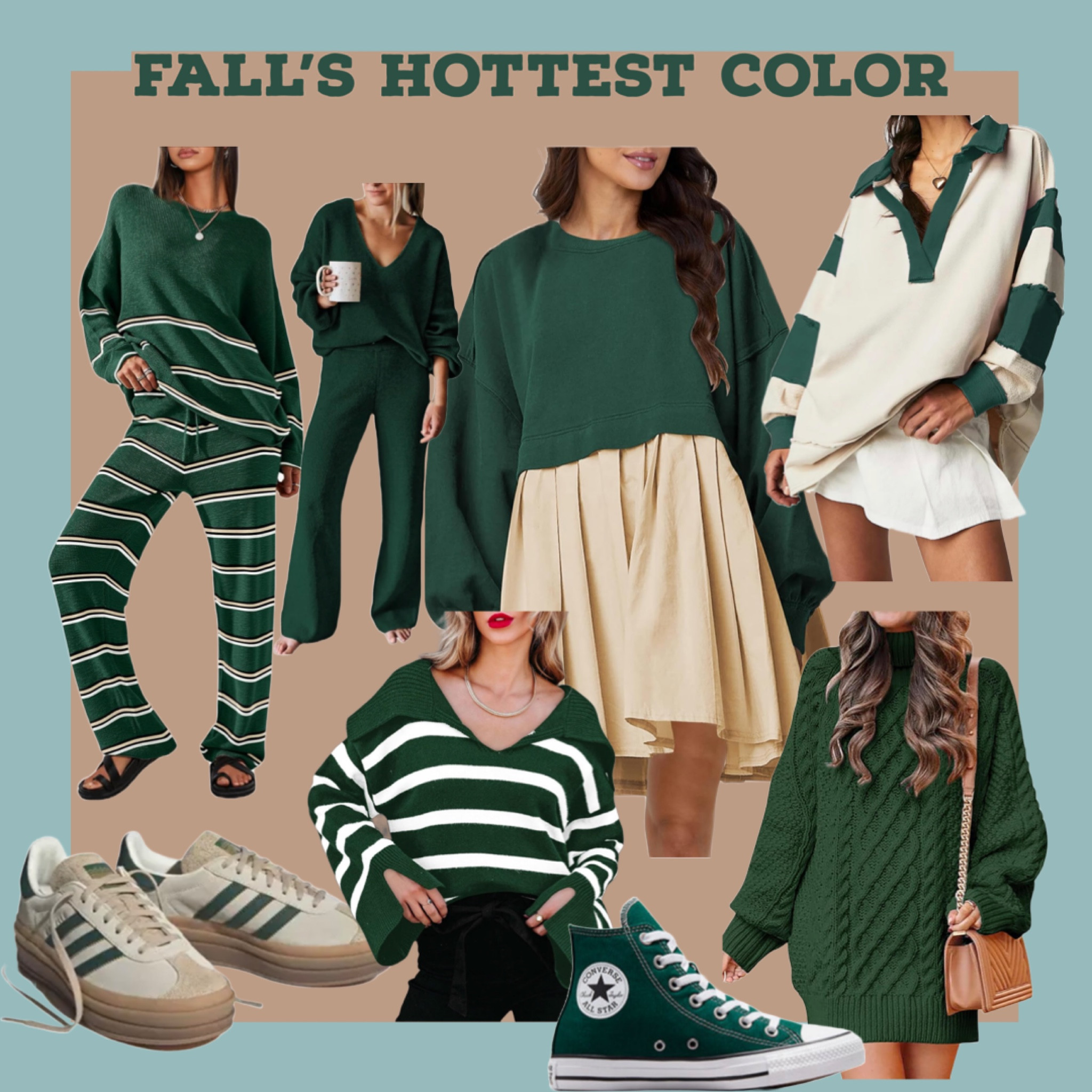 Hottest color this fall is GREEN! 

casual fall set, amazon set, matching set, free people dupe, lululemon dupe, spanx dupe, air essentials, softstreme, sweater set, two piece set, lounge set, fall outfit, amazon fashion, hoodies, crewneck, comfy outfits, comfy sets, maternity, fall style, fall fashion, pregnancy outfit, travel style, travel outfit, jogger set, sweat set, sweatshirt, knit set, cozy, knitted, sage, striped set , looks for less, dupes, luxury for less, Hermes, Gucci, coatigan, cardigan, short set, pleated skirt, tennis skirt, neutrals, browns, tan, summer to fall, transition pieces, short set, athleisure, sweater dress

#LTKstyletip #LTKSeasonal #LTKbump