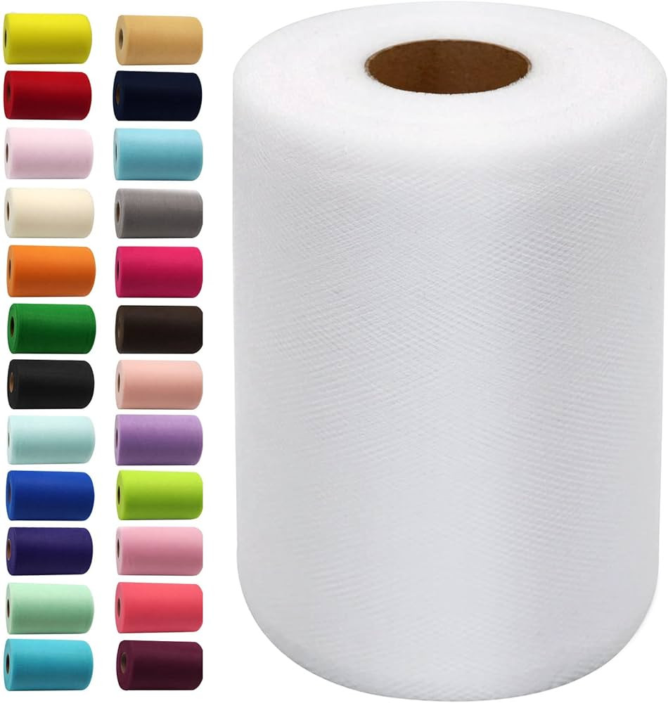 White Tulle Fabric Rolls 6 Inch by 100 Yards (300 feet) Fabric Spool Tulle Ribbon for DIY White T... | Amazon (US)