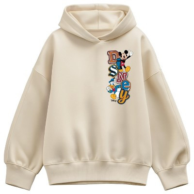 Women's Disney Faux Patch Oversized Fleece Hoodie Sweatshirt - Cream - X-Large | Target