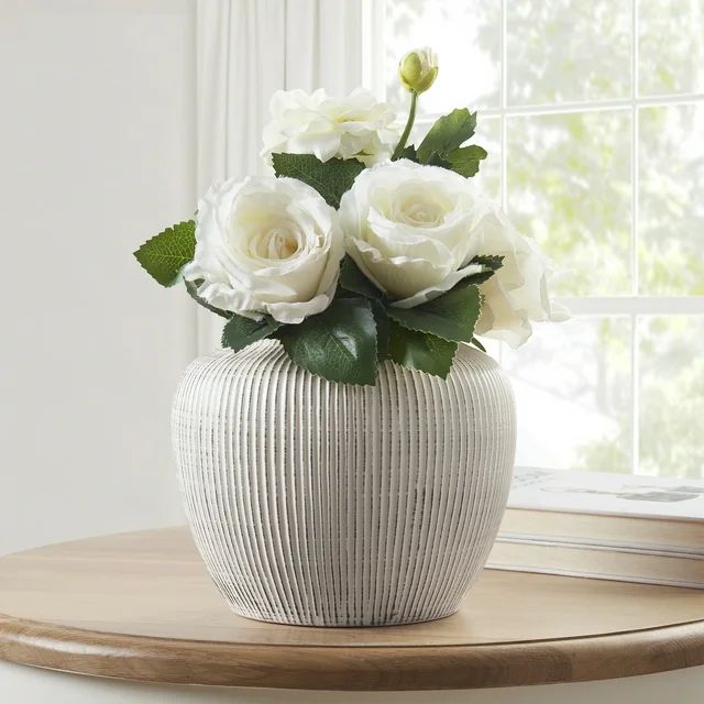 My Texas House 7" White Distressed Stripe Round Stoneware Vase | Walmart (US)