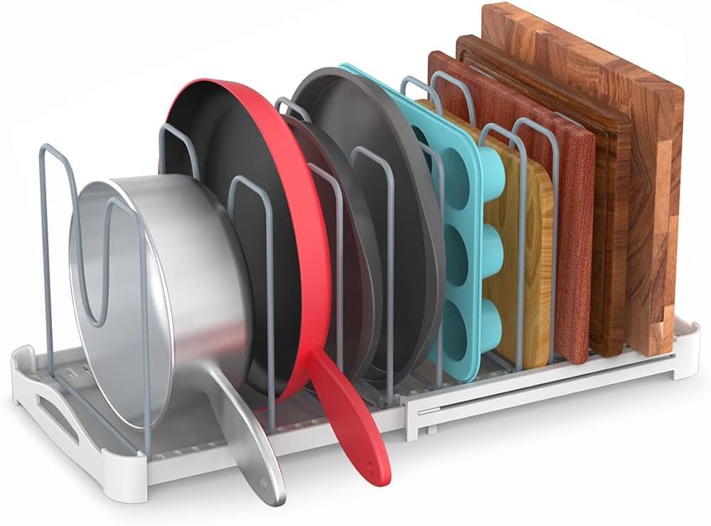 EVERIE Adjustable Bakeware Organizer Pot Lid Holder Rack for Pots, Cake Molds, Cutting Boards, Ma... | Amazon (US)
