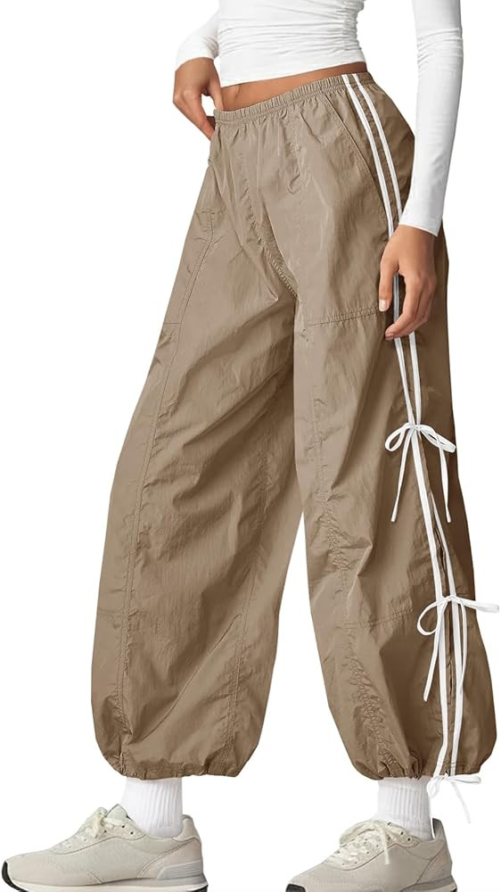 Fisoew Women’s Wide Leg Track Pants Casual Elastic Waist Bow Tie Y2K Baggy Sweatpants with Pock... | Amazon (US)