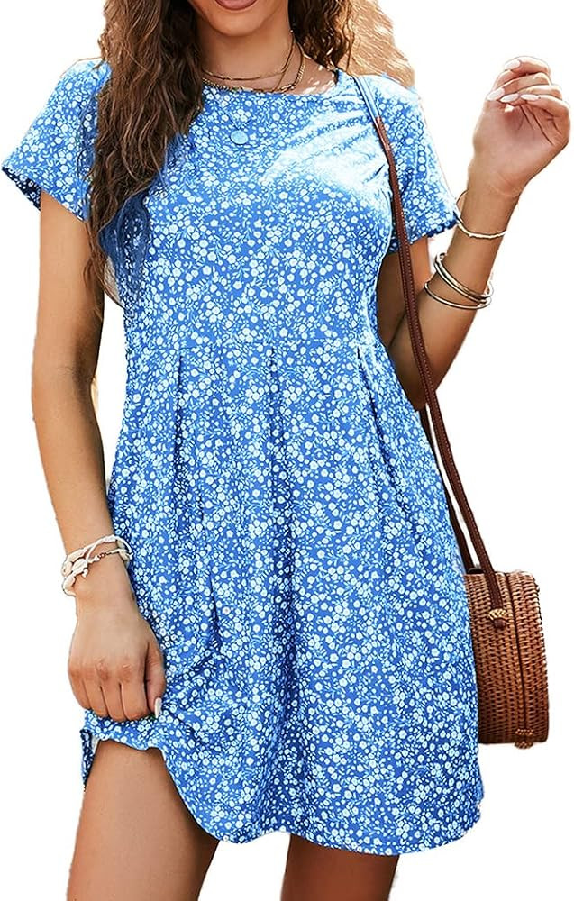 Naggoo Womens Summer Striped Short Sleeve T-Shirt Dresses Casual Swing Aline Dresses with Pocket | Amazon (US)