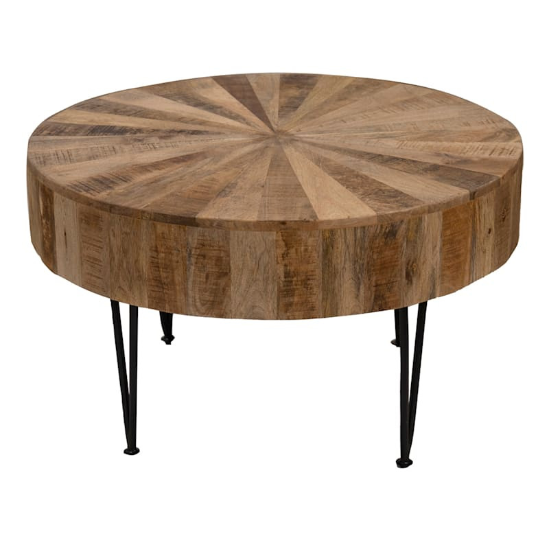 Round Mango Wood Coffee Table With Metal Hairpin Legs, Mango | At Home